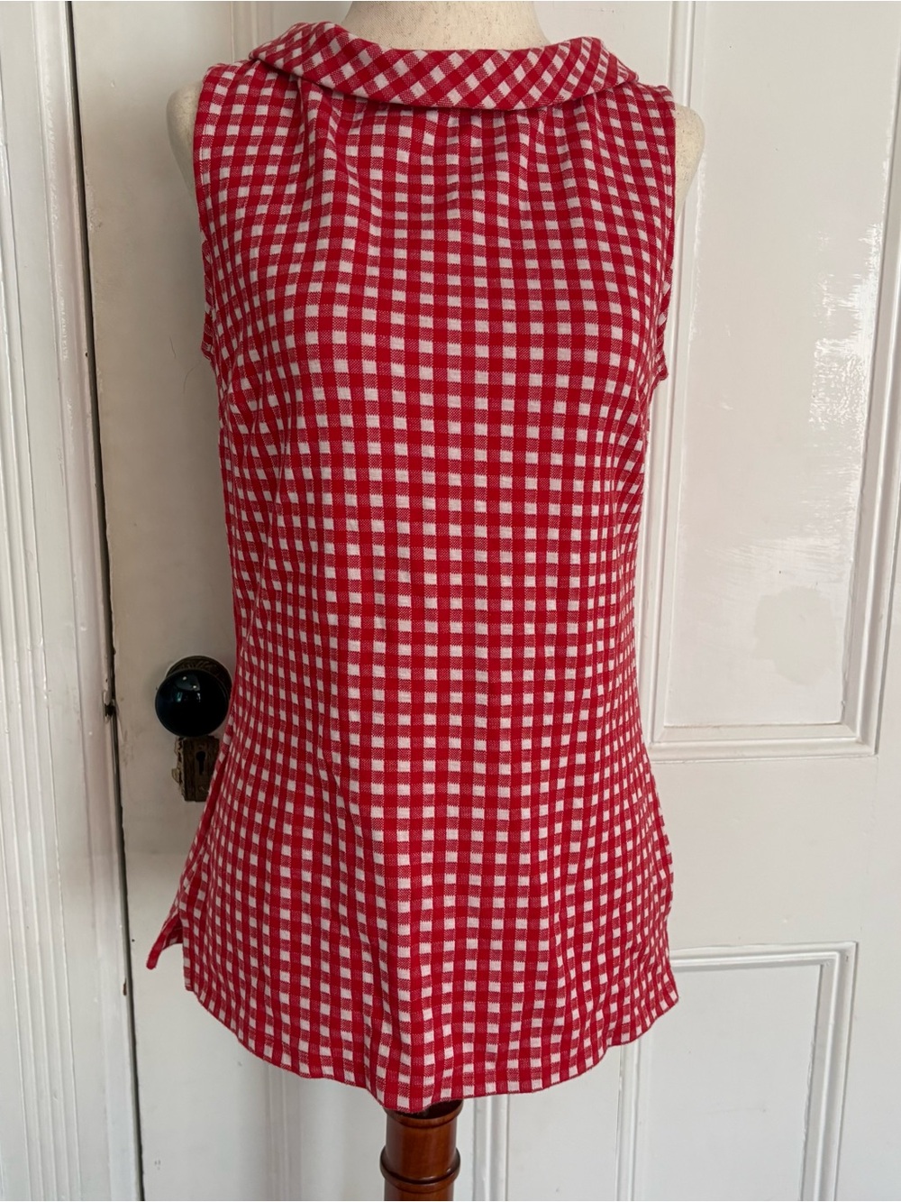 Talbots Womens S Red White Gingham Sleeveless Top Cowl Neck Retro Mod